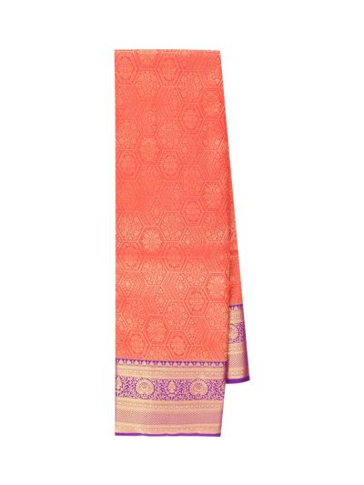 Gracecharm Silk Hexagonal Floral Jaal with Diagonal Stripe Pallu Saree