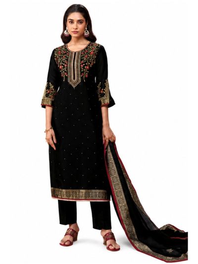 Graceful Muse Readymade Black Floral Vine Embroidered Salwar Kameez