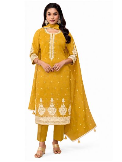 Graceful Muse Readymade Mustard Ornamental Butta Embroidered Salwar Kameez