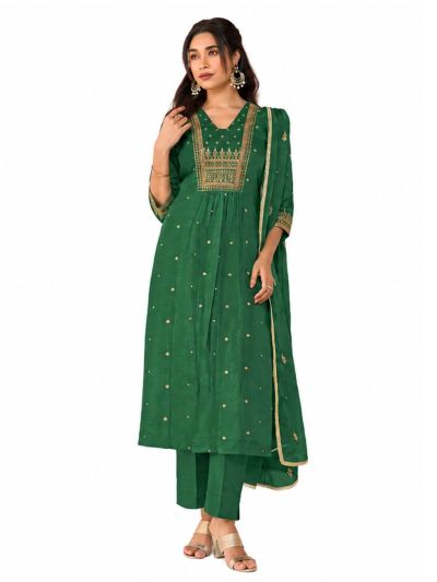 Graceful Muse Readymade Emerald Ornamental Yoke Embroidered Salwar Kameez