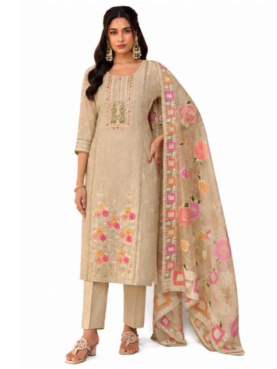 Graceful Muse Readymade Sand Beige Multicolor Floral Embroidered Salwar Kameez