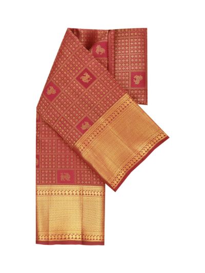Vivaha Kanchipuram Pure Silk Elephant Yali Grid with Chevron Pallu Saree