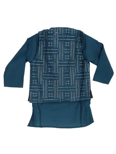 EliteCharm Boys Premium Teal Geometric Grid Nehru Readymade Sherwani Set