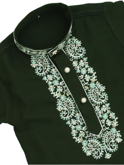 EliteCharm Boys Premium Bottle Green Paisley Embroidered Readymade Sherwani Set