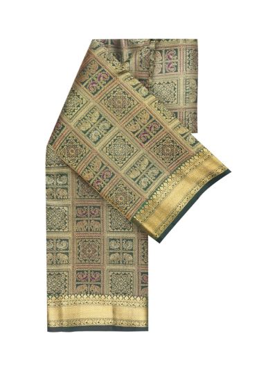 Vivaha Kanchipuram Pure Silk Peacock Floral Grid with Diagonal Stripe Pallu Saree