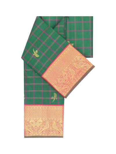 Vivaha Kanchipuram Pure Silk Check Annapakshi Butta with Diamond Lattice Pallu Saree