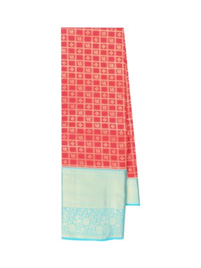 Gracecharm Pure Silk Annapakshi Floral Check with Floral Diamond Pallu Saree