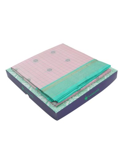 Kanmanie Soft Silk Check Floral Butta with 4 Inch Traditional Border Saree