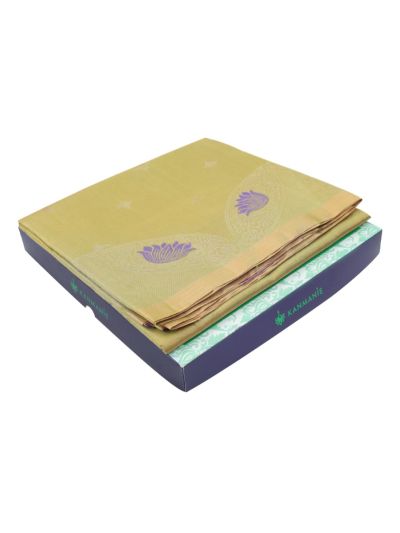 Kanmanie Soft Silk Floral Butta with Lotus Medallion 5 Inch Turning Border Saree