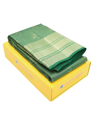 Vivaha Kanchipuram Pure Silk Check Twin Bird with Geometric Brocade Pallu Saree