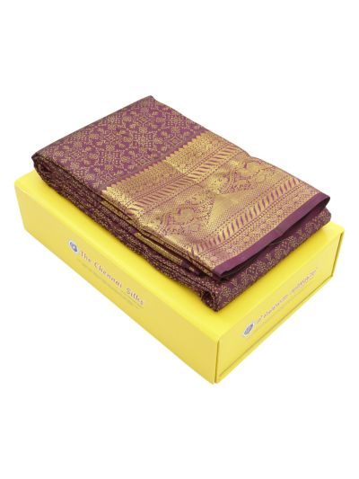 Vivaha Kanchipuram Pure Silk Geometric Floral with Paisley Diamond Brocade Pallu Saree