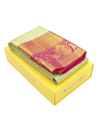 Vivaha Kanchipuram Pure Silk Bird Floral Jaal with Diagonal Paisley Pallu Saree