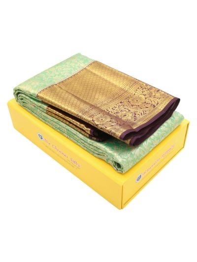 Vivaha Kanchipuram Pure Silk Floral Vine Jaal with Diagonal Leaf Brocade Pallu Saree