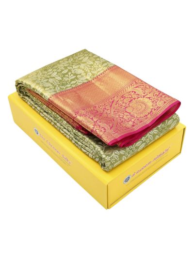 Vivaha Kanchipuram Pure Silk Floral Leaf Jaal with Diamond Floral Lattice Pallu Saree