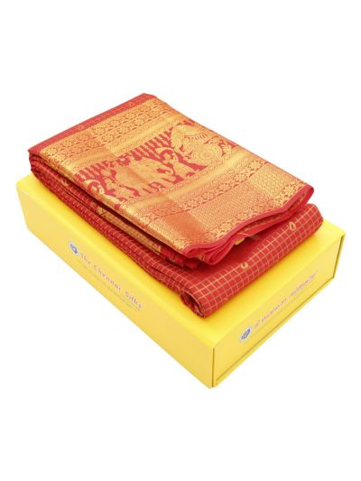 Vivaha Kanchipuram Pure Silk Zari Check Paisley Butta with Zari Border Saree