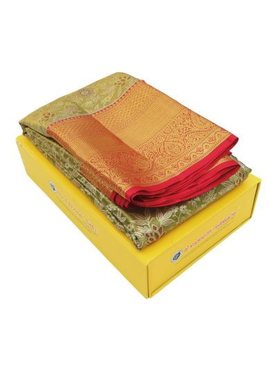 Vivaha Pure Silk Floral Jaal with Geometric Brocade Pallu Saree