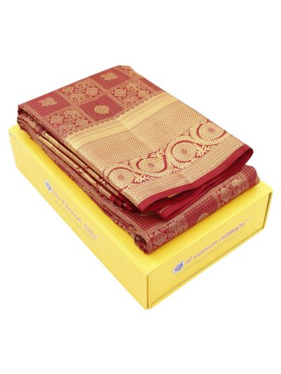 Vivaha Kanchipuram Pure Silk Elephant Geometric Check with Floral Zari Border Saree
