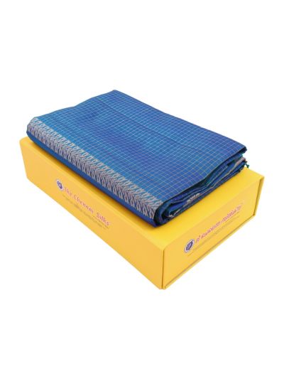 Gracecharm Pure Soft Silk Zari Check with Stepped Geometric Pallu Saree