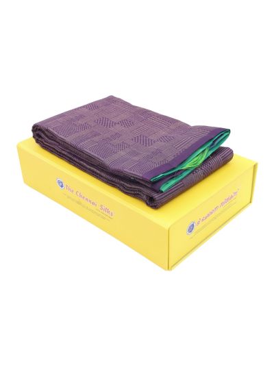 Gracecharm Pure Soft Silk Geometric Basket Weave with Diamond Lattice Pallu Saree