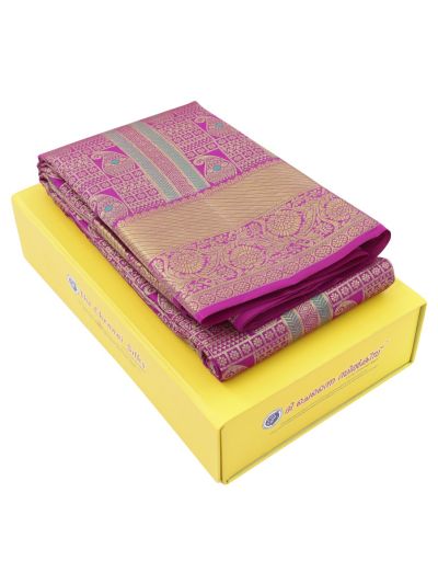 Gracecharm Pure Silk Geometric Paisley with Floral Medallion Pallu Saree