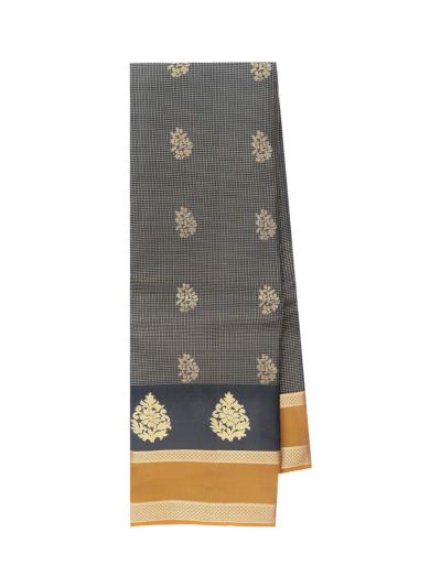 Gracecharm Silk Zari Check Floral Butta with Fine Geometric Brocade Pallu Saree