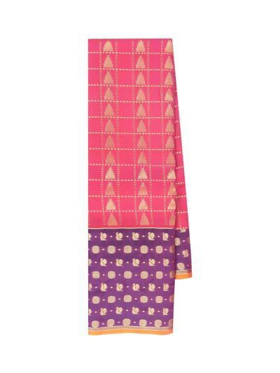 Gracecharm Silk Zari Grid Temple Motif with Diagonal Stripe Pallu Saree