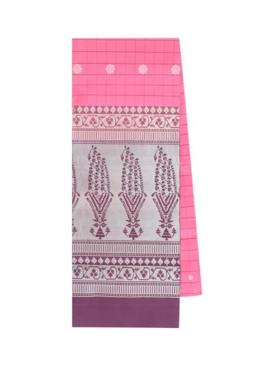 Gracecharm Pure Soft Silk Check Butta with Floral Plant Pallu Saree