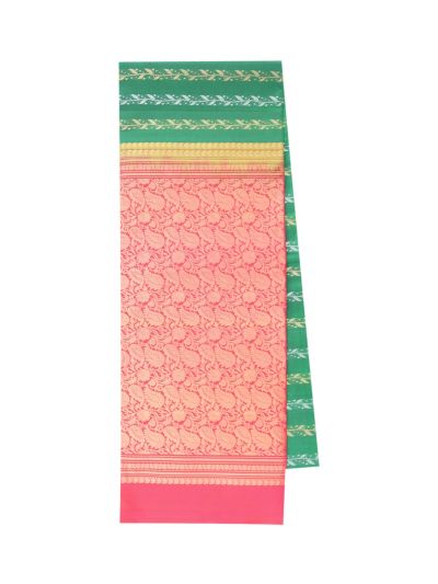 Gracecharm Pure Soft Silk Leaf Vine Stripe with Paisley Floral Pallu Saree