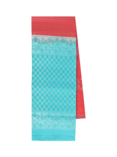 Gracecharm Pure Soft Silk Floral Check Stripe with Checkerboard Pallu Saree