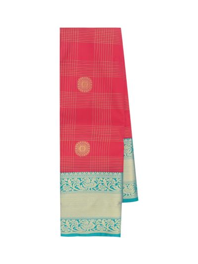 Gracecharm Gift Art Silk Check Medallion Butta with Floral Trellis Pallu Saree