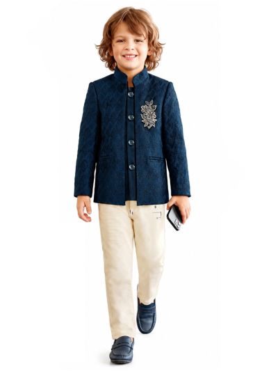 Gracecharm Boys Floral Brooch Blazer 3 Piece Set
