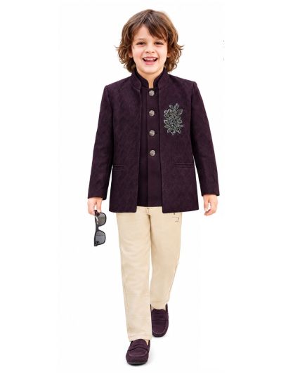 Gracecharm Boys Floral Brooch Blazer 3 Piece Set