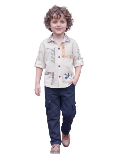 Gracecharm Boys Embroidered Shirt and Cargo Pant Set