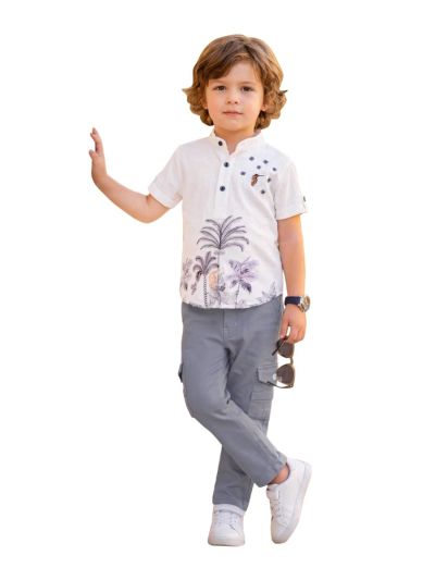 Gracecharm Boys Tropical Palm Tree Shirt 2 Piece Set