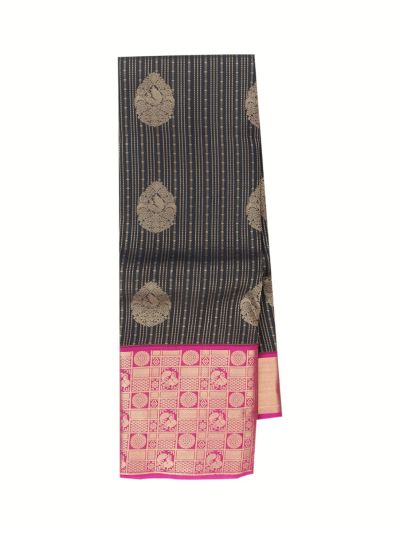 Gracecharm Silk Zari Stripe Floral Medallion Butta with Zari Border Saree