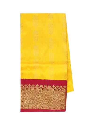 Gracecharm Silk Floral Leaf Butta with Contrast Border Pattu Pavadai Material