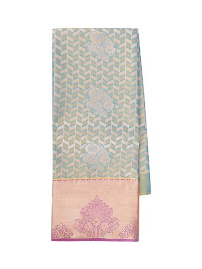 Gracecharm Art Silk Chevron Floral Brocade Pattu Pavadai Material