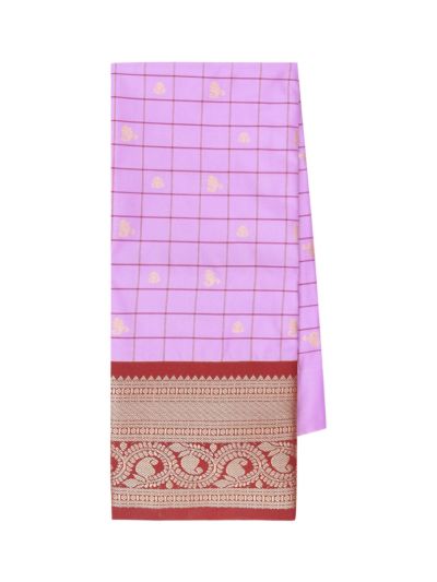Gracecharm Art Silk Check Butta with Paisley Brocade Pattu Pavadai Material