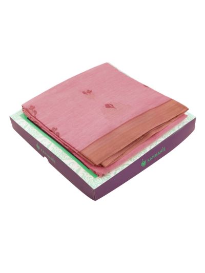 Kanmanie Silk Cotton Floral Bud Butta with 3 Inch Asthiri Border Saree
