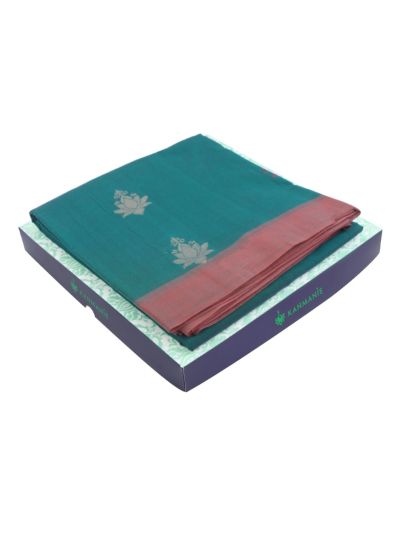 Kanmanie Cotton Lotus Butta with 3 Inch Asthiri Border Saree