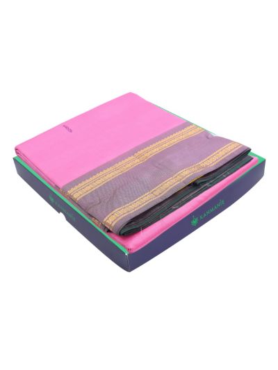 Kanmanie Vazhainaar Pattu Geometric Butta with Contrast Striped Pallu Saree