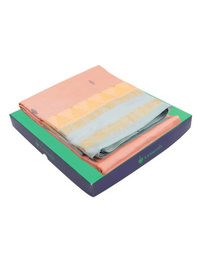 Kanmanie Vazhainaar Pattu Geometric Butta with Contrast Striped Pallu Saree