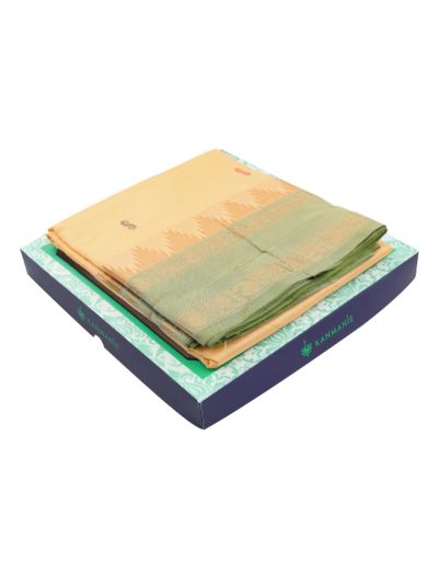 Kanmanie Vazhainaar Pattu Multicolor Butta with Contrast Striped Pallu Saree