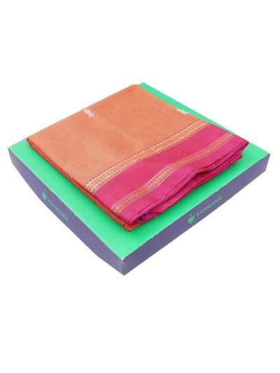 Kanmanie Vazhainaar Pattu Peach Orange Rani Pink Silver Butta Saree