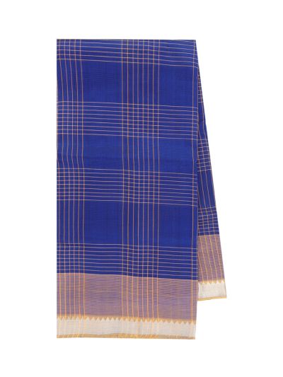 Gracecharm Elegant Chirala Cotton Royal Blue Checked Design with Border Saree