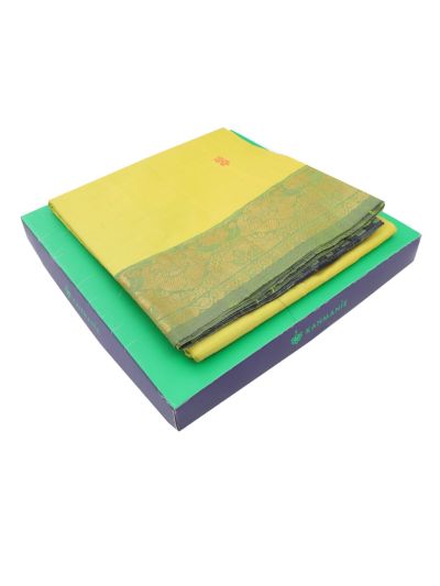 Kanmanie Vazhainaar Pattu Lime Yellow Grey Butta Saree