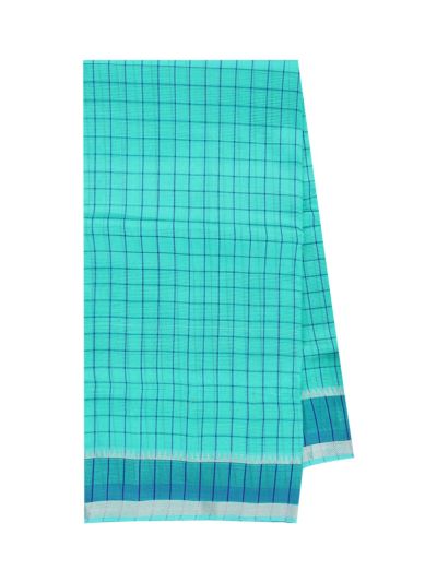 Gracecharm Elegant Chirala Cotton Turquoise Checked Design with Border Saree
