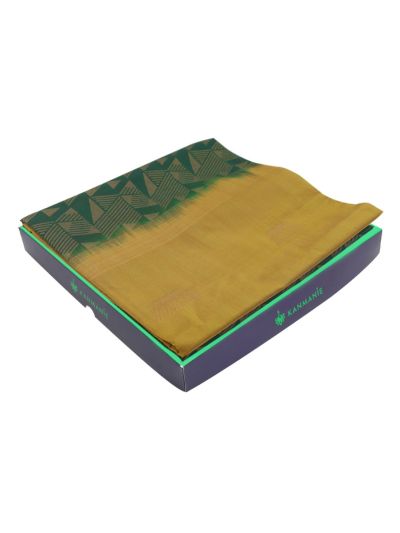 Kanmanie Softy Silk Mustard Geometric Butta with Contrast Border Saree