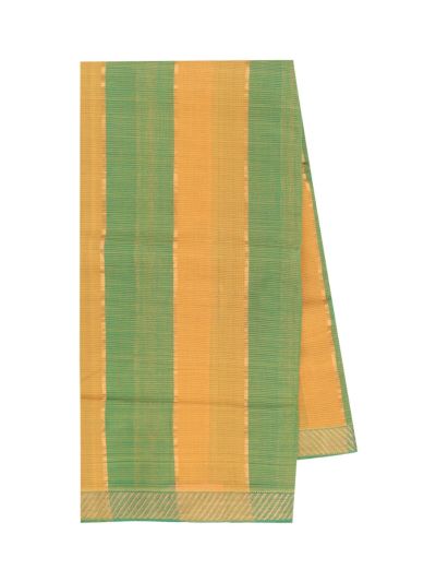 Gracecharm Elegant Chirala Cotton Mustard Yellow And Green Striped Design with Border Saree