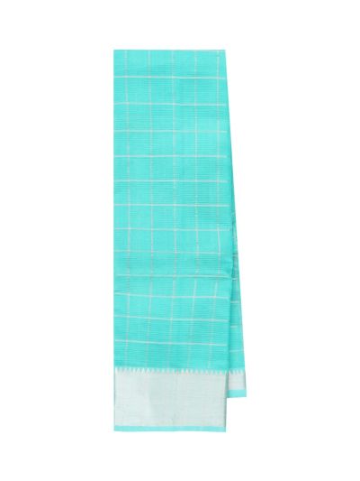 Gracecharm Elegant Chirala Gadwal Cotton  Turquoise Checked Design with Border Saree